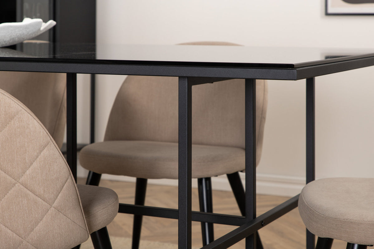 Leif Esszimmerset + Velvet 200cm/6St. in Schwarz / Beige präsentiert im Onlineshop von KAQTU Design AG. Esszimmerset ist von Venture Home