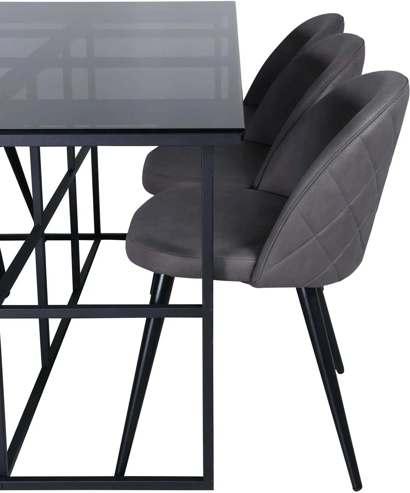 Elegantes Leif Esszimmerset: 200cm Tisch mit 6 samtigen Stühlen.