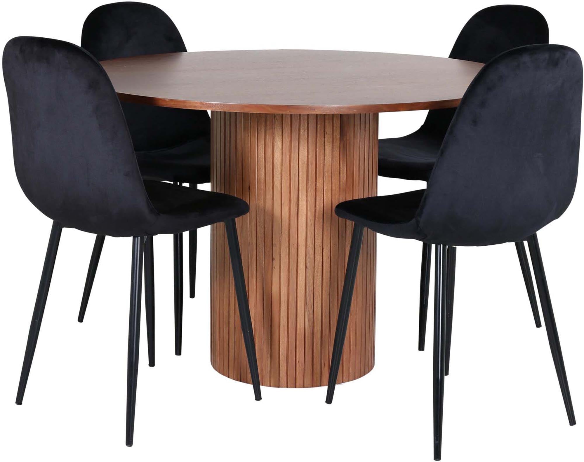 Bianca Esszimmerset + Polar ⌀110cm/4St. in Walnuss / Schwarz präsentiert im Onlineshop von KAQTU Design AG. Esszimmerset ist von Venture Home