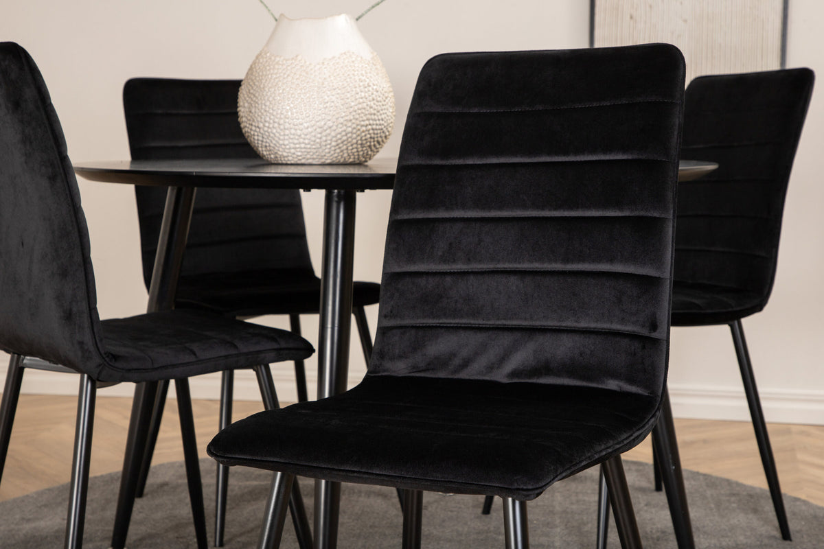 Dipp Esszimmerset + Windu ⌀115cm/4St. in Schwarz präsentiert im Onlineshop von KAQTU Design AG. Esszimmerset ist von Venture Home