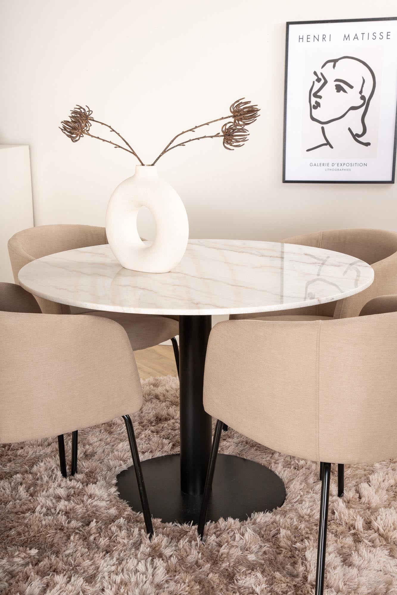Estelle Esszimmerset + Berit ⌀106cm/4St. in Beige, Schwarz präsentiert im Onlineshop von KAQTU Design AG. Esszimmerset ist von Venture Home