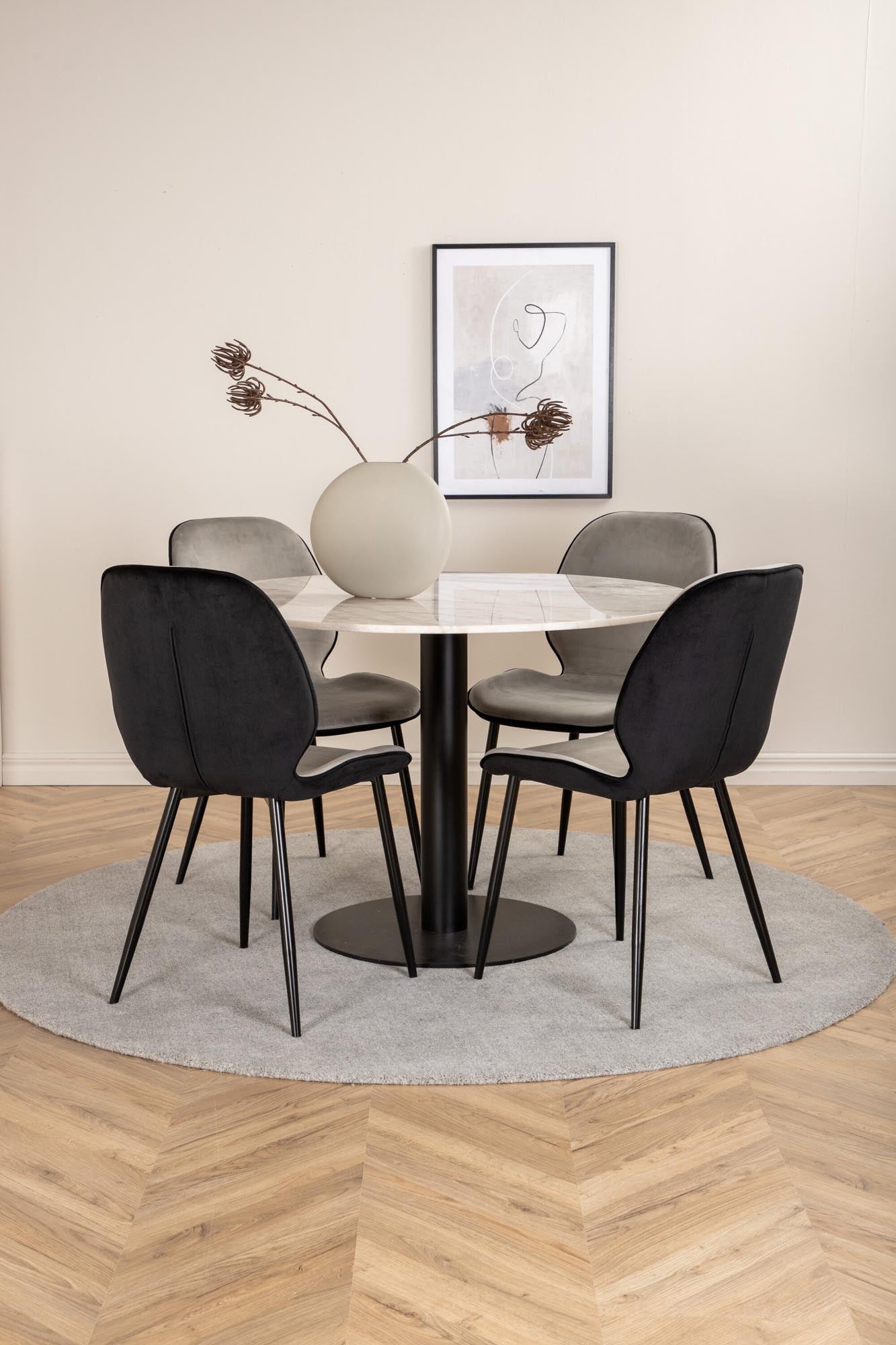 Estelle Esszimmerset + Emma ⌀106cm/4St. in Schwarz, Hellgrau präsentiert im Onlineshop von KAQTU Design AG. Esszimmerset ist von Venture Home