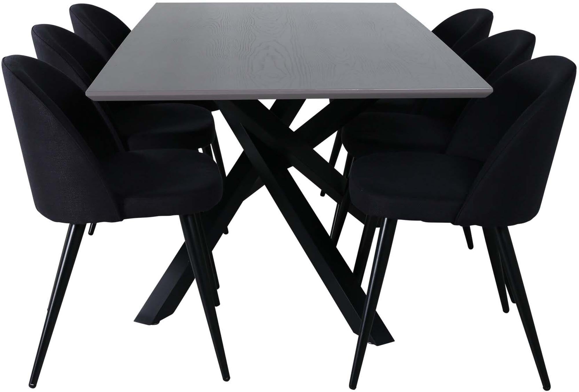 Piazza Esszimmerset + Velvet 180cm/6St. in Grau / Schwarz präsentiert im Onlineshop von KAQTU Design AG. Esszimmerset ist von Venture Home