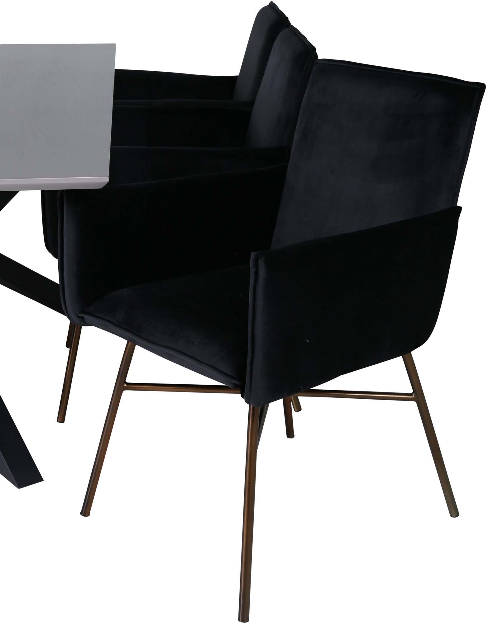 Elegantes Esszimmerset mit schwarzem Tisch und Samtstühlen für stilvolle Abende.
