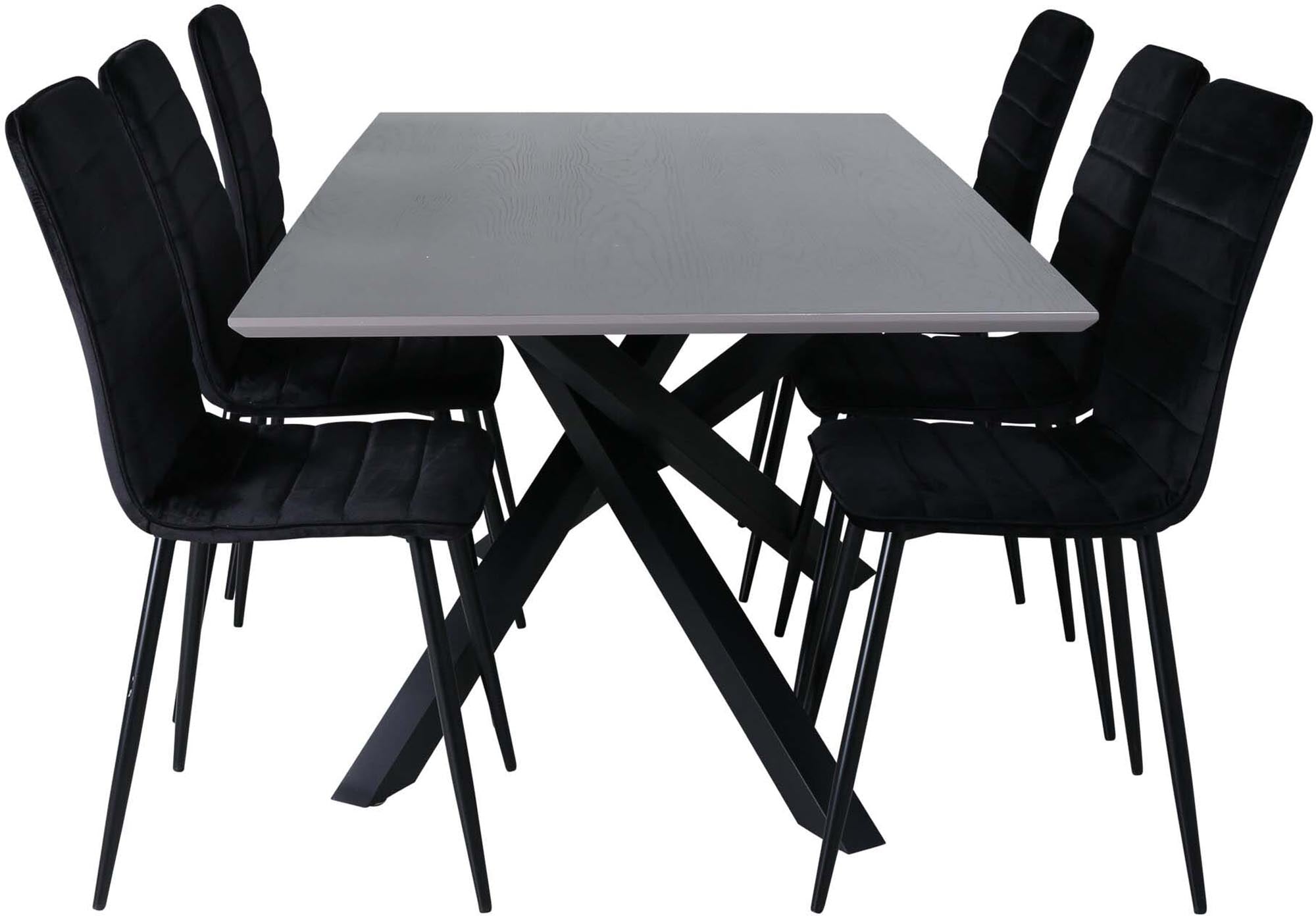 Piazza Esszimmerset + Windu 180cm/6St. in Grau / Schwarz präsentiert im Onlineshop von KAQTU Design AG. Esszimmerset ist von Venture Home