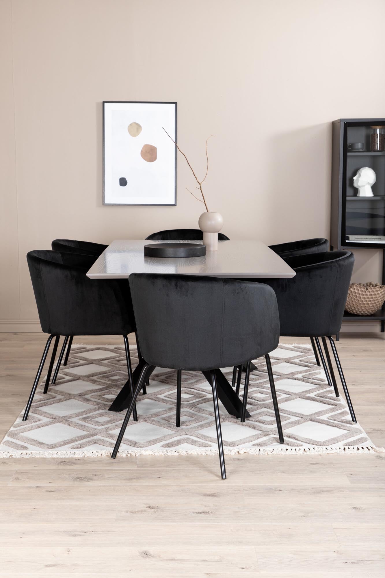 Piazza Esszimmerset + Berit 180cm/6St. in Grau / Schwarz präsentiert im Onlineshop von KAQTU Design AG. Esszimmerset ist von Venture Home