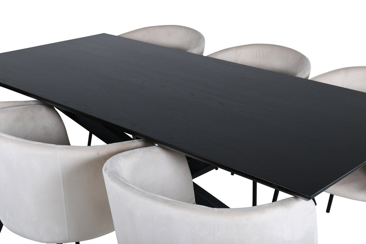 Piazza Esszimmerset + Berit 180cm/6St. in Beige, Schwarz präsentiert im Onlineshop von KAQTU Design AG. Esszimmerset ist von Venture Home
