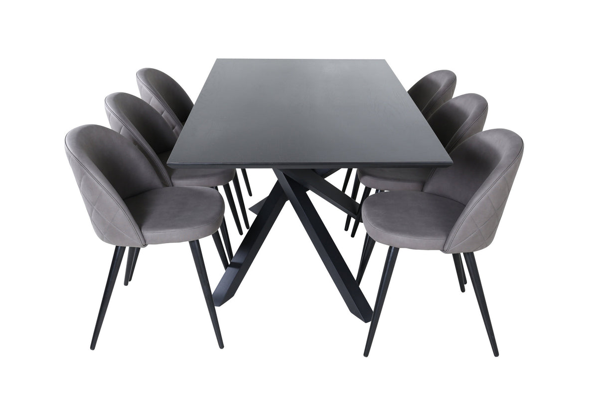 Piazza Esszimmerset + Velvet 180cm/6St. in Schwarz / Grau präsentiert im Onlineshop von KAQTU Design AG. Esszimmerset ist von Venture Home