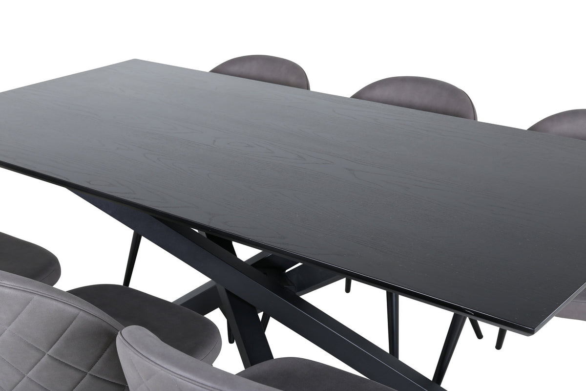 Piazza Esszimmerset + Velvet 180cm/6St. in Schwarz / Grau präsentiert im Onlineshop von KAQTU Design AG. Esszimmerset ist von Venture Home