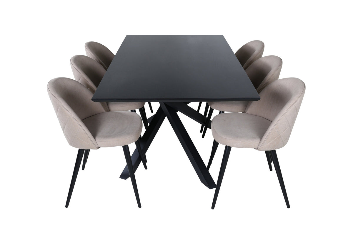 Piazza Esszimmerset + Velvet 180cm/6St. in Schwarz / dunkles  Beige präsentiert im Onlineshop von KAQTU Design AG. Esszimmerset ist von Venture Home