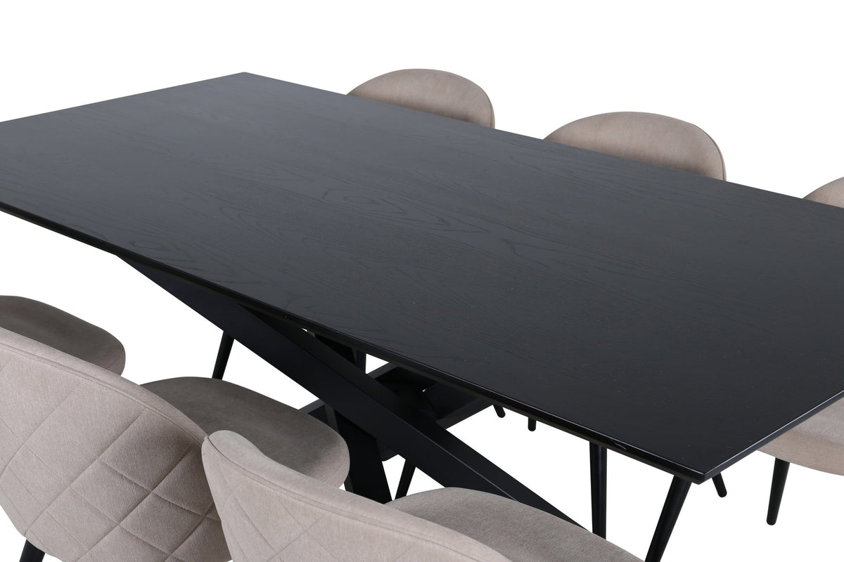 Piazza Esszimmerset + Velvet 180cm/6St. in Schwarz / dunkles  Beige präsentiert im Onlineshop von KAQTU Design AG. Esszimmerset ist von Venture Home