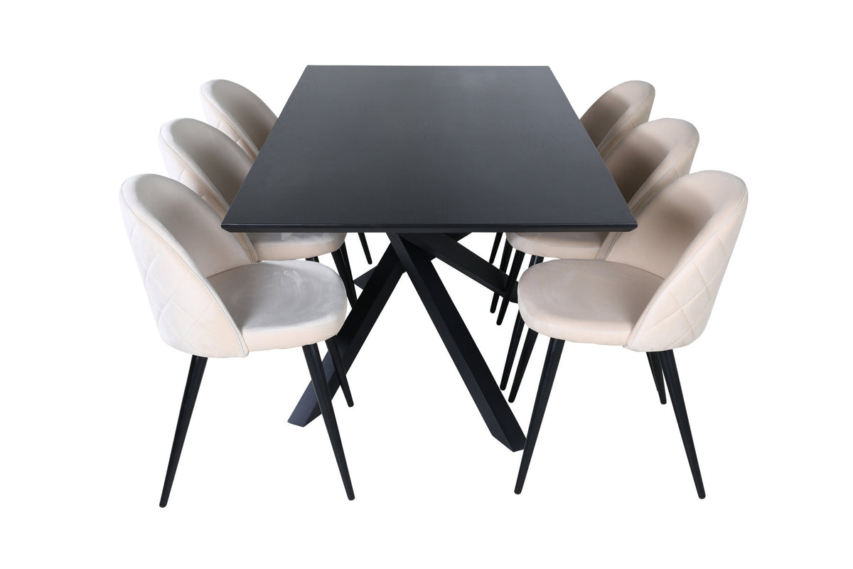 Piazza Esszimmerset + Velvet 180cm/6St. in Schwarz / helles Beige präsentiert im Onlineshop von KAQTU Design AG. Esszimmerset ist von Venture Home