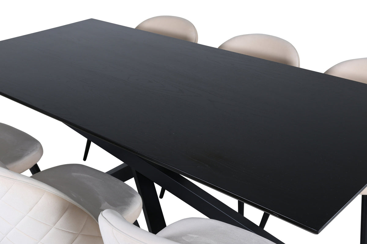 Piazza Esszimmerset + Velvet 180cm/6St. in Schwarz / helles Beige präsentiert im Onlineshop von KAQTU Design AG. Esszimmerset ist von Venture Home