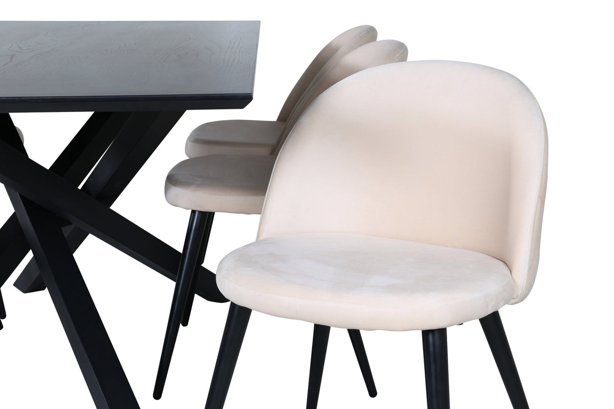 Piazza Esszimmerset + Velvet 180cm/6St. in Schwarz / helles Beige präsentiert im Onlineshop von KAQTU Design AG. Esszimmerset ist von Venture Home