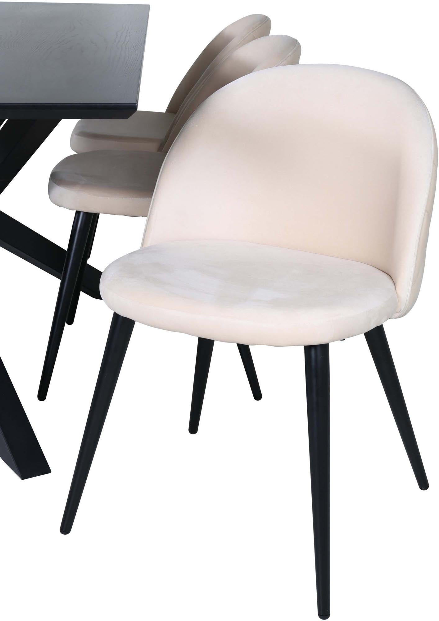 Piazza Esszimmerset + Velvet 180cm/6St. in Schwarz / helles Beige präsentiert im Onlineshop von KAQTU Design AG. Esszimmerset ist von Venture Home