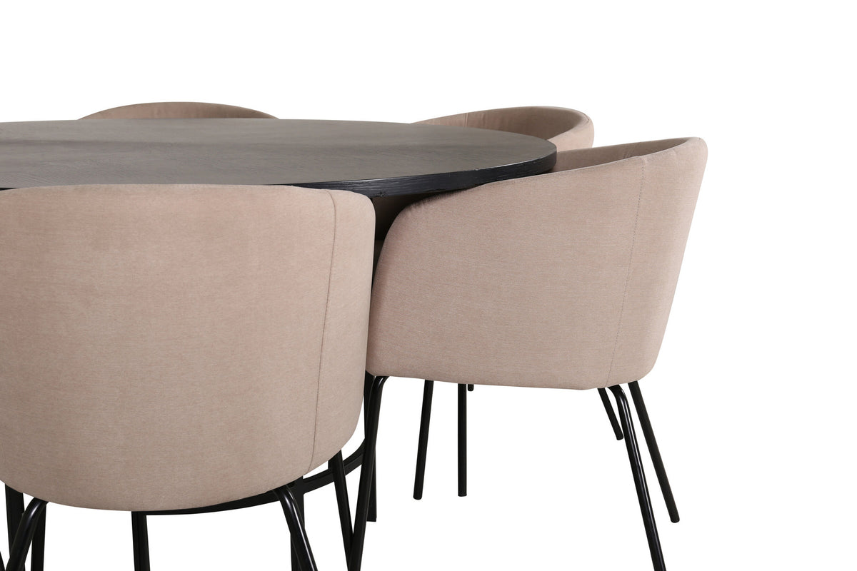 Esszimmerset Copenhagen + Berit ⌀140cm/6St. in Beige, Schwarz präsentiert im Onlineshop von KAQTU Design AG. Esszimmerset ist von Venture Home