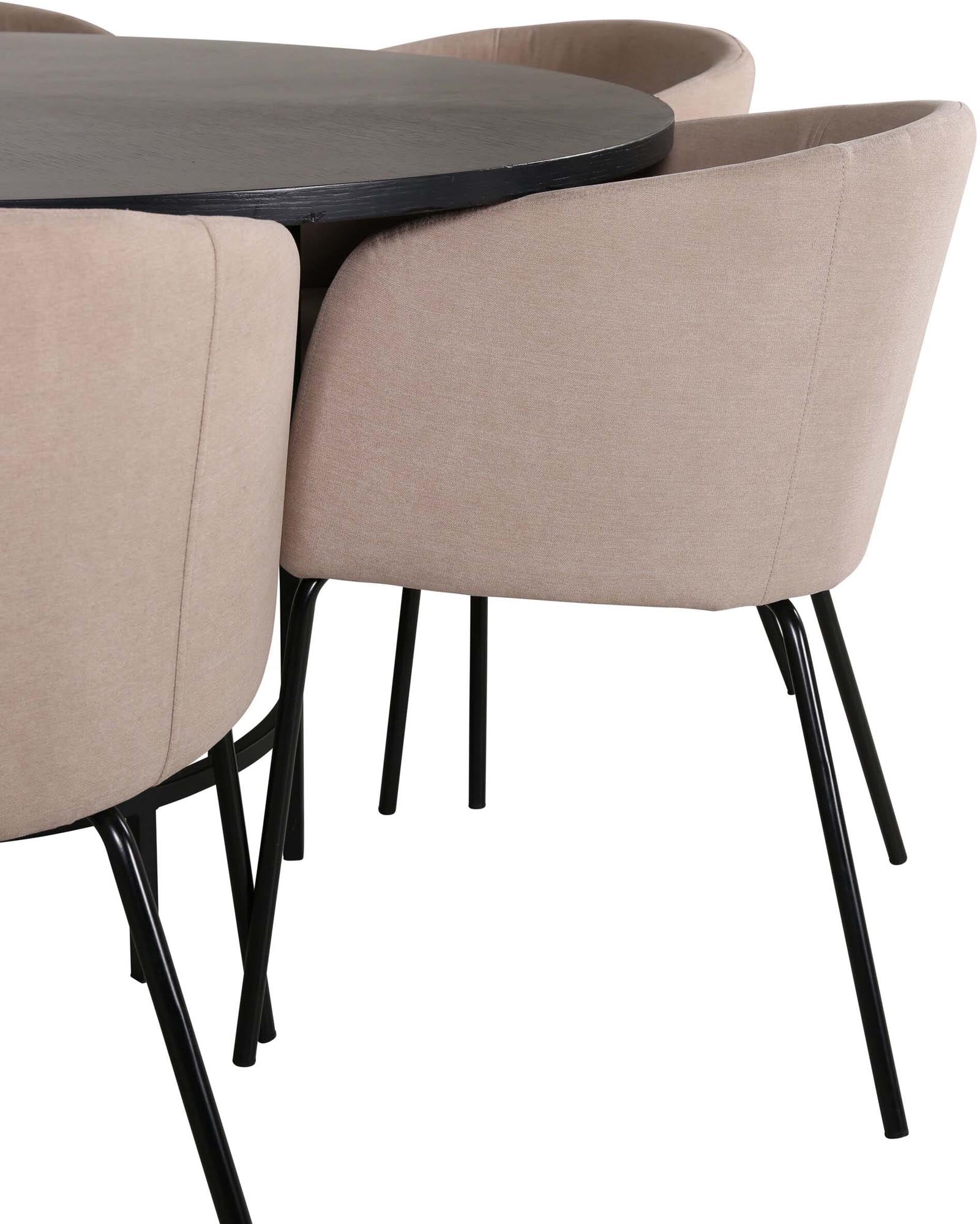 Esszimmerset Copenhagen + Berit ⌀140cm/6St. in Beige, Schwarz präsentiert im Onlineshop von KAQTU Design AG. Esszimmerset ist von Venture Home