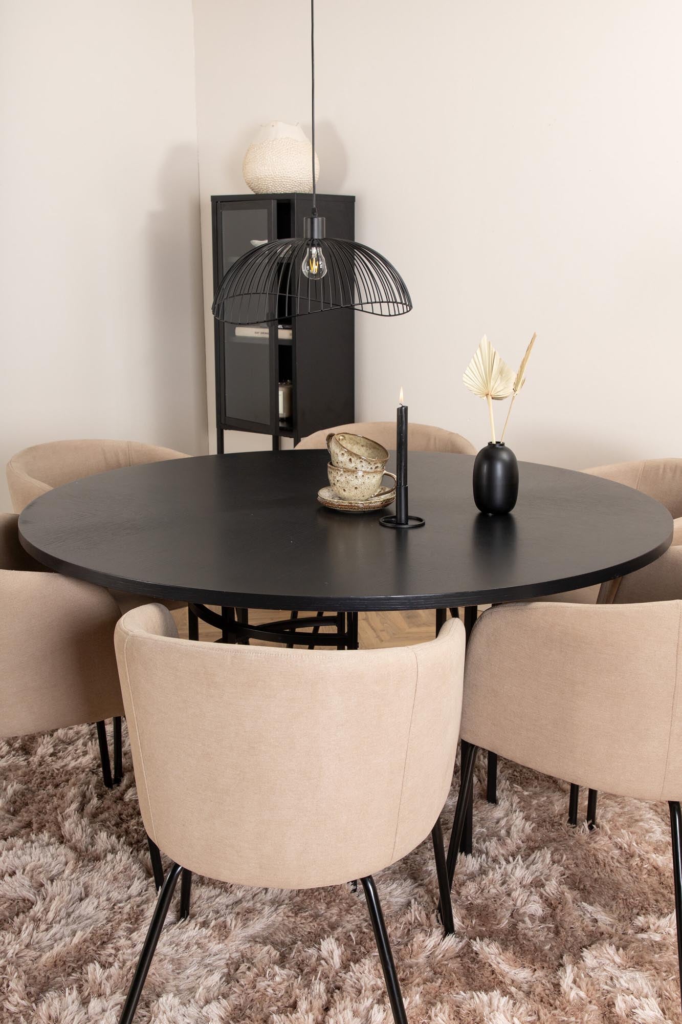 Esszimmerset Copenhagen + Berit ⌀140cm/6St. in Beige, Schwarz präsentiert im Onlineshop von KAQTU Design AG. Esszimmerset ist von Venture Home