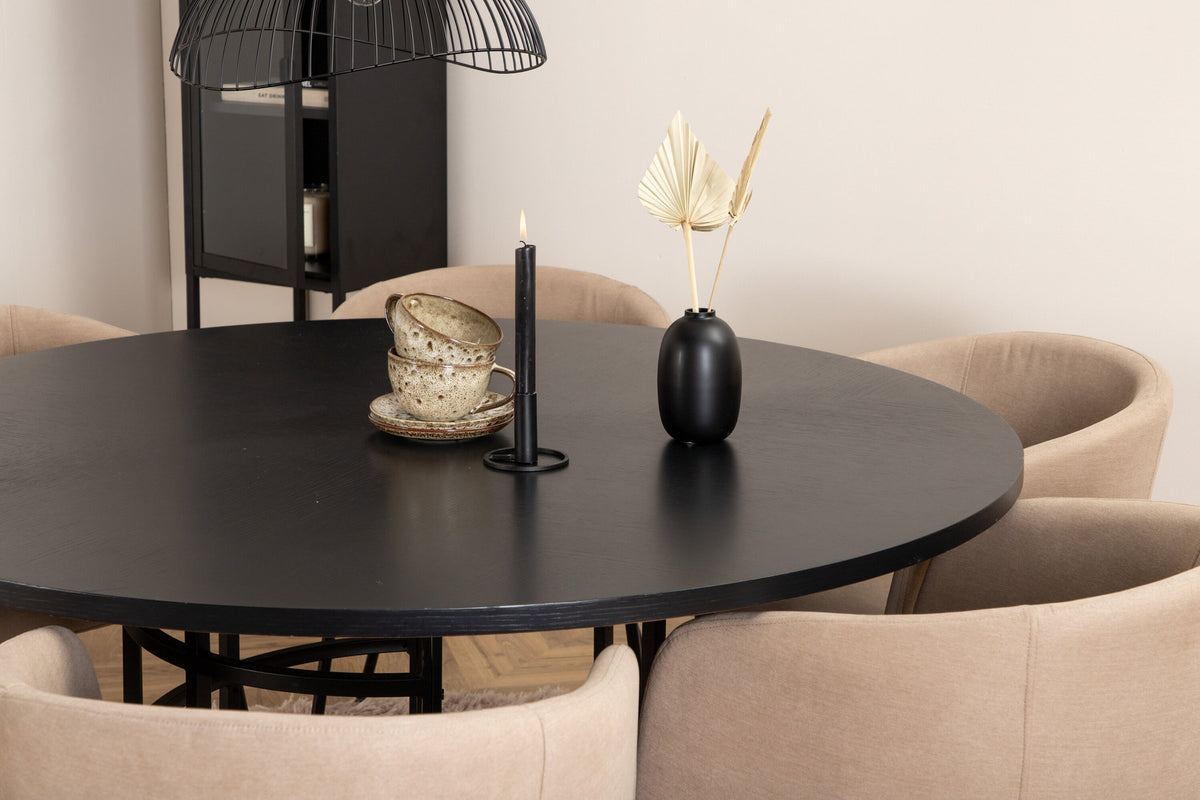 Esszimmerset Copenhagen + Berit ⌀140cm/6St. in Beige, Schwarz präsentiert im Onlineshop von KAQTU Design AG. Esszimmerset ist von Venture Home