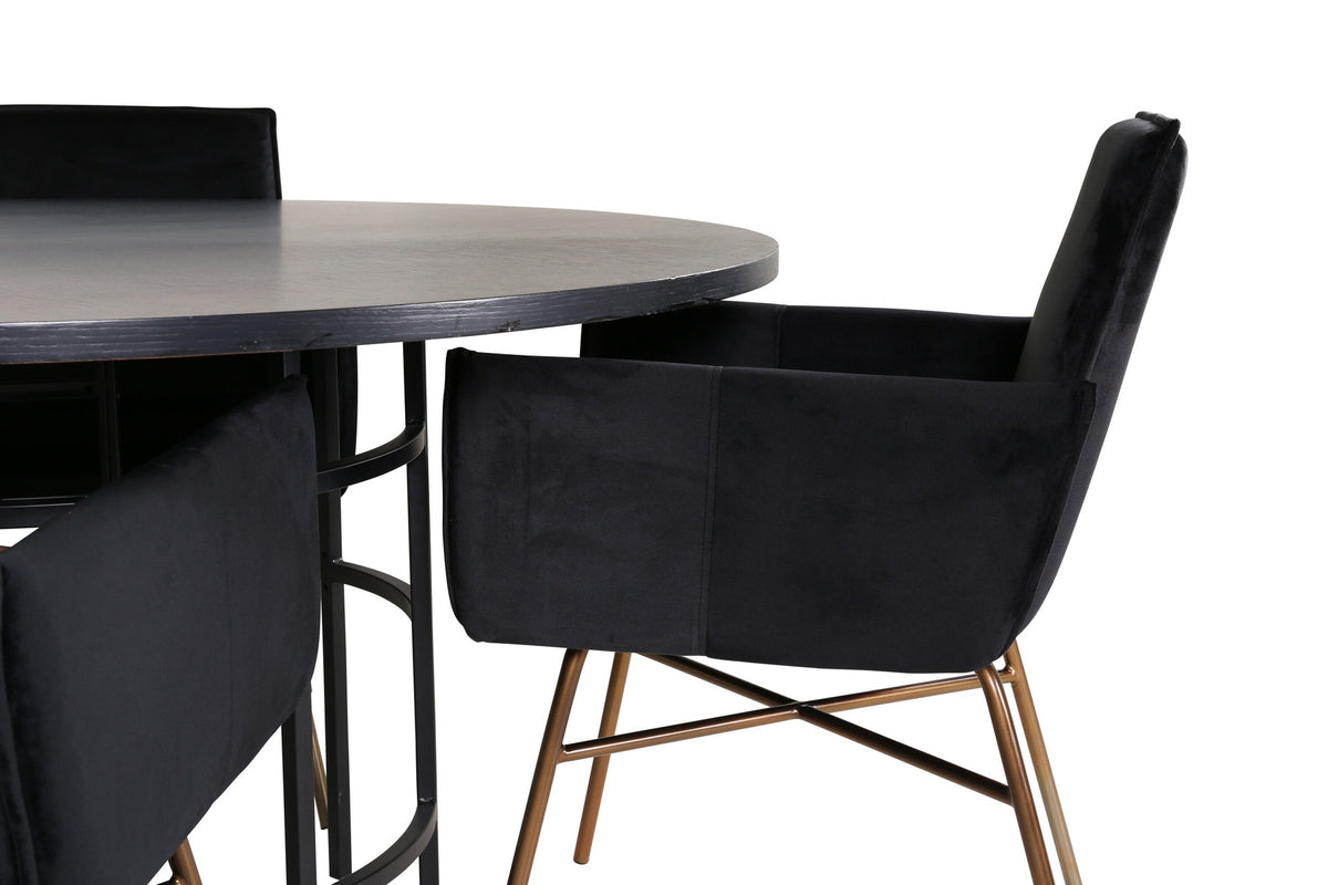 Esszimmerset Copenhagen + Petra ⌀140cm/4St. in Schwarz, Kupfer präsentiert im Onlineshop von KAQTU Design AG. Esszimmerset ist von Venture Home