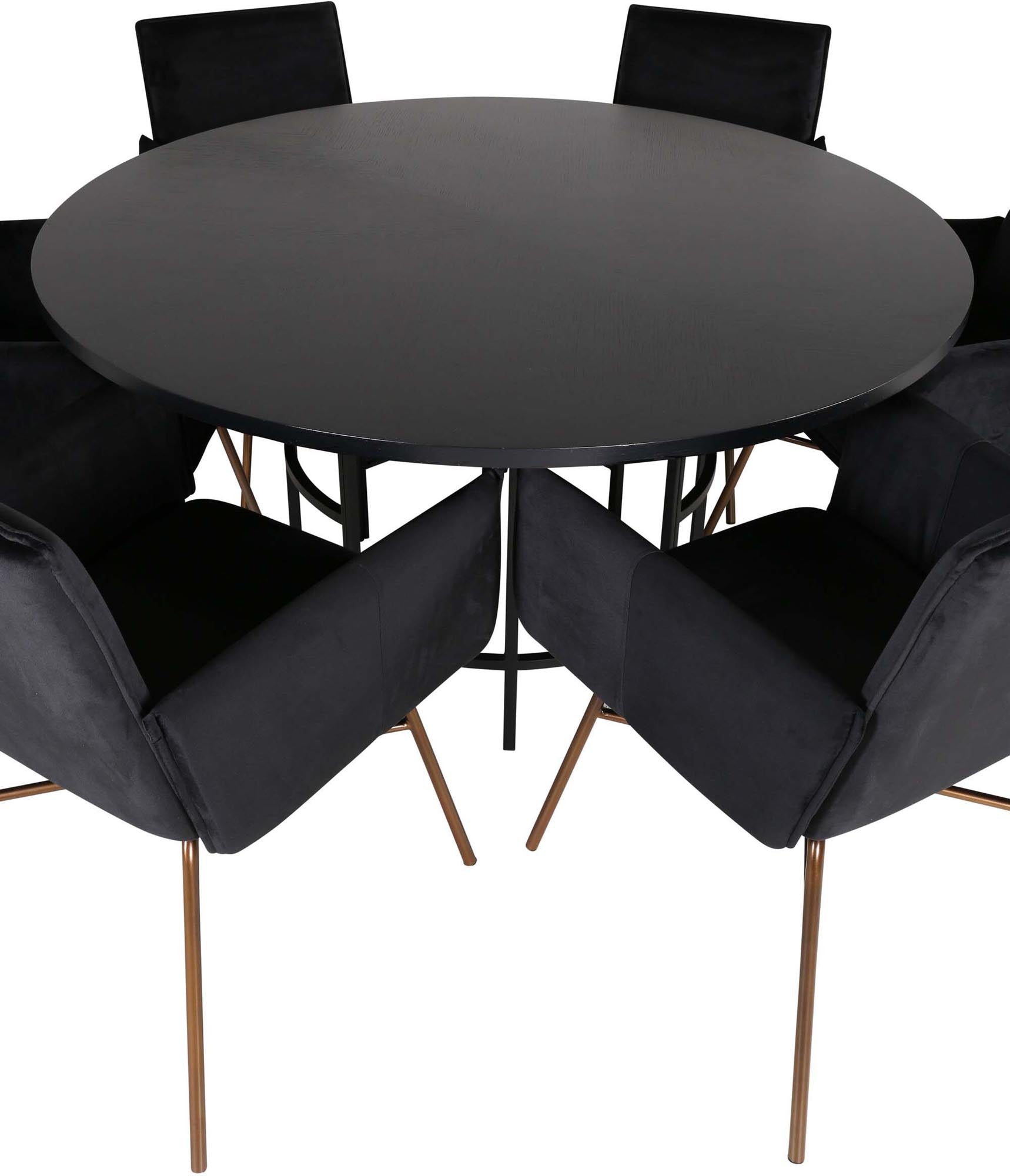 Esszimmerset Copenhagen + Petra ⌀140cm/6St. in Schwarz, Kupfer präsentiert im Onlineshop von KAQTU Design AG. Esszimmerset ist von Venture Home