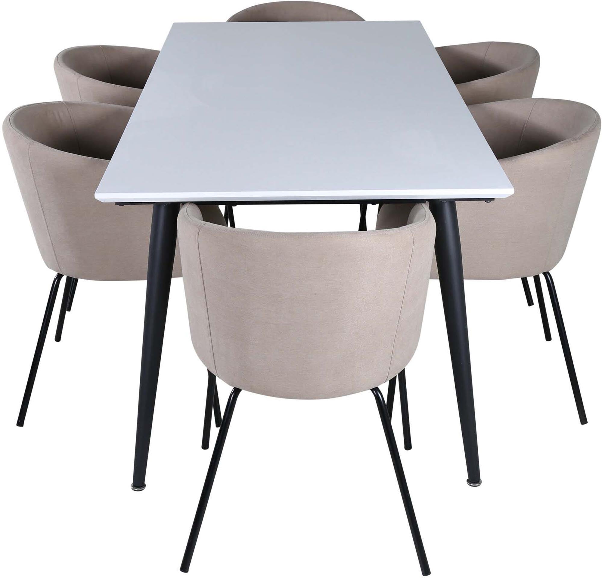 Jimmy Esszimmerset + Berit 195cm/6St. in Beige, Schwarz präsentiert im Onlineshop von KAQTU Design AG. Esszimmerset ist von Venture Home