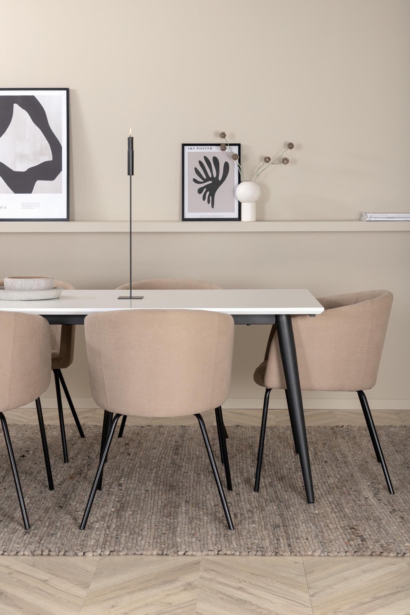 Jimmy Esszimmerset + Berit 195cm/6St. in Beige, Schwarz präsentiert im Onlineshop von KAQTU Design AG. Esszimmerset ist von Venture Home