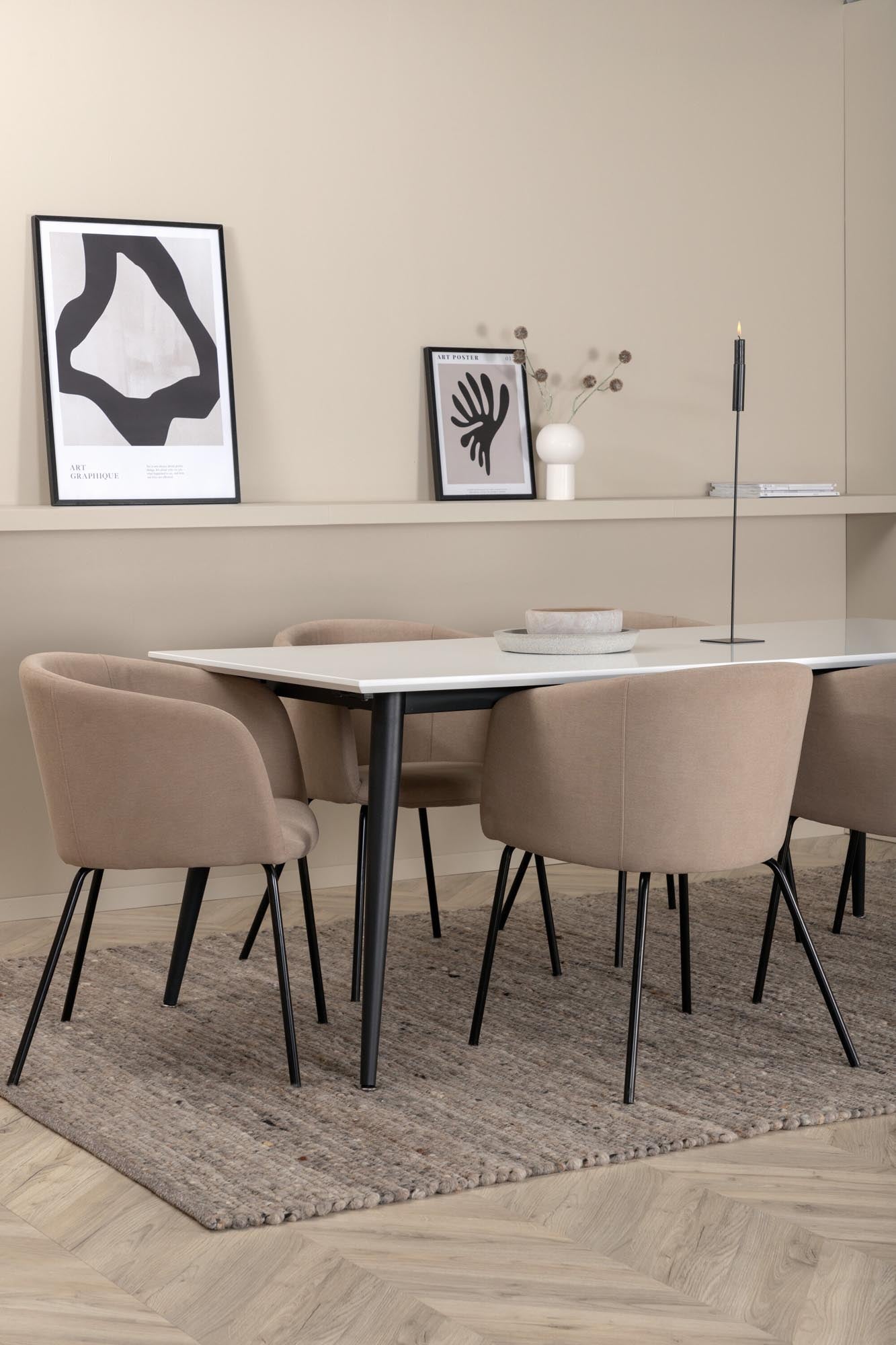Jimmy Esszimmerset + Berit 195cm/6St. in Beige, Schwarz präsentiert im Onlineshop von KAQTU Design AG. Esszimmerset ist von Venture Home
