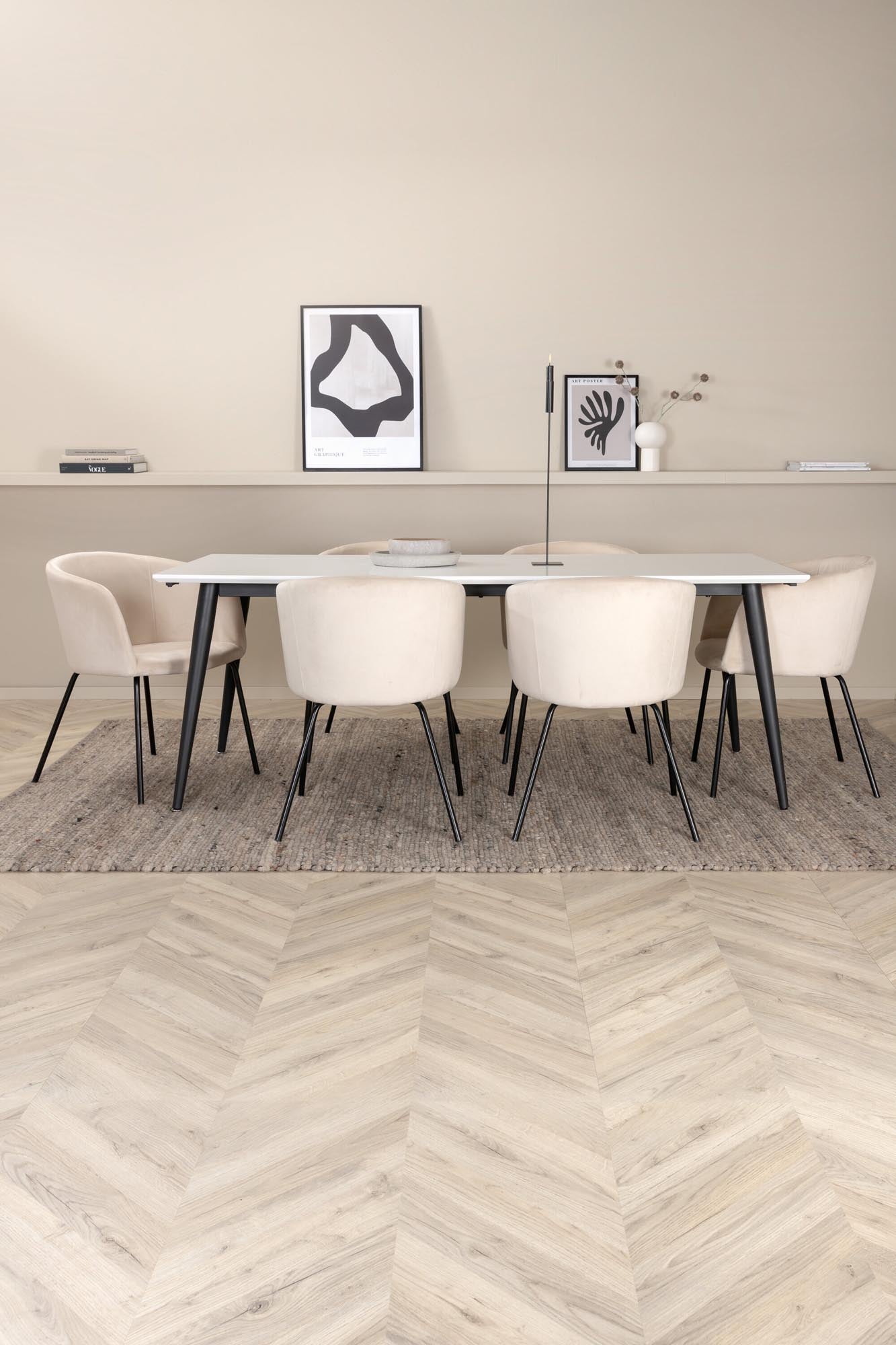 Jimmy Esszimmerset + Berit 195cm/6St. in Beige, Schwarz präsentiert im Onlineshop von KAQTU Design AG. Esszimmerset ist von Venture Home