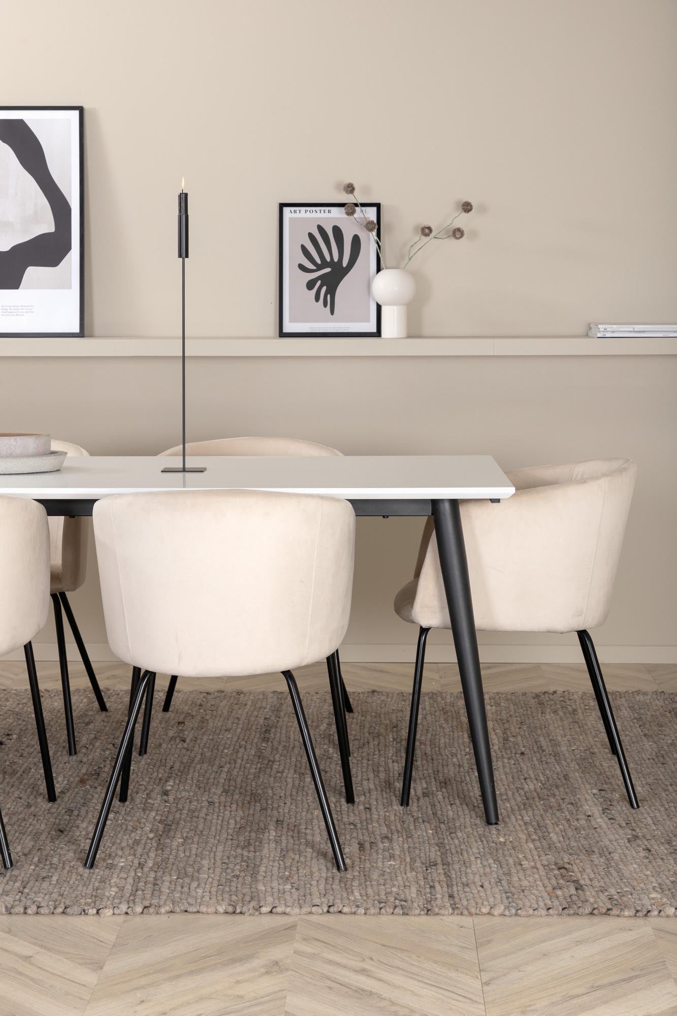 Jimmy Esszimmerset + Berit 195cm/6St. in Beige, Schwarz präsentiert im Onlineshop von KAQTU Design AG. Esszimmerset ist von Venture Home