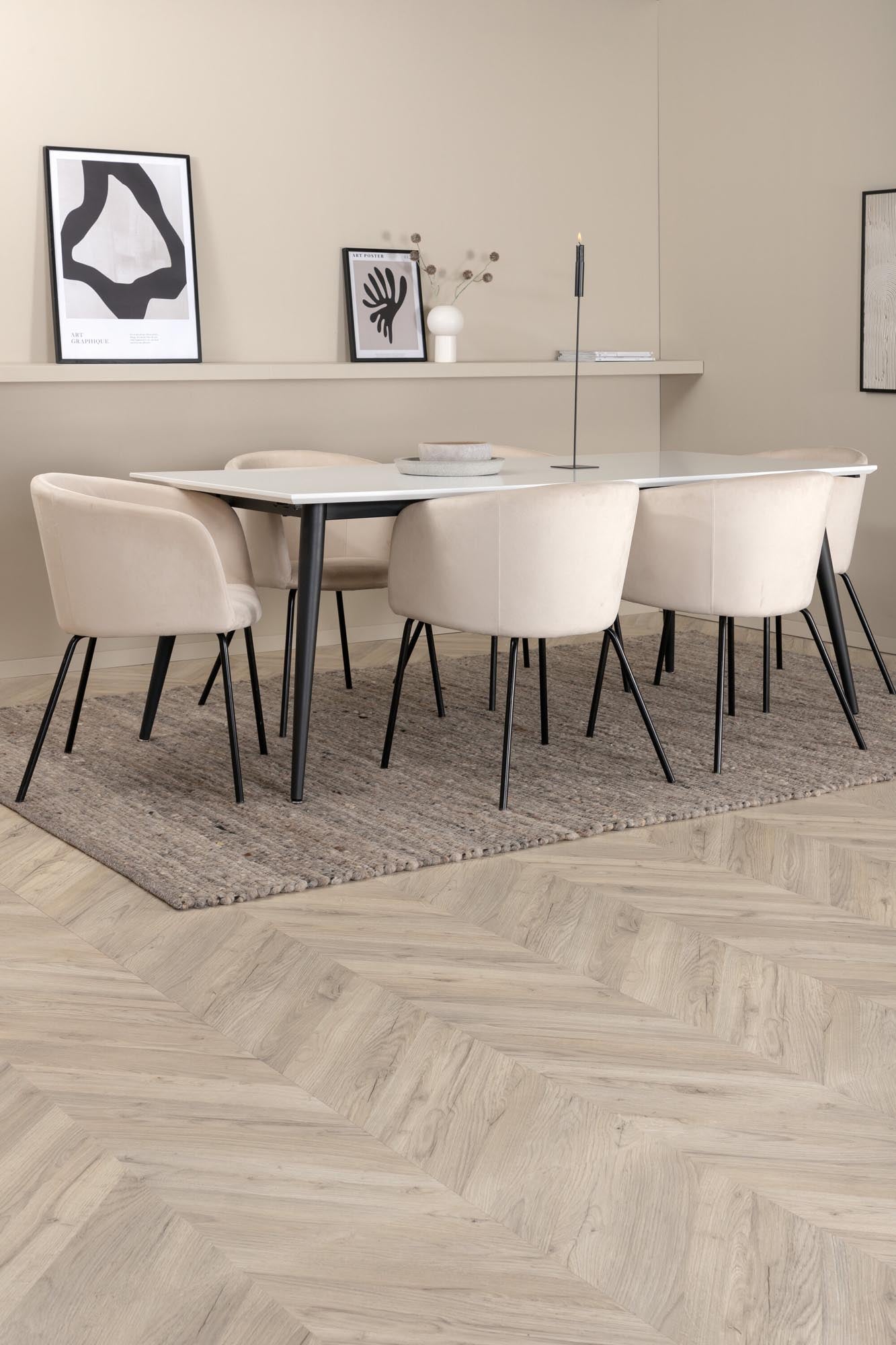 Jimmy Esszimmerset + Berit 195cm/6St. in Beige, Schwarz präsentiert im Onlineshop von KAQTU Design AG. Esszimmerset ist von Venture Home