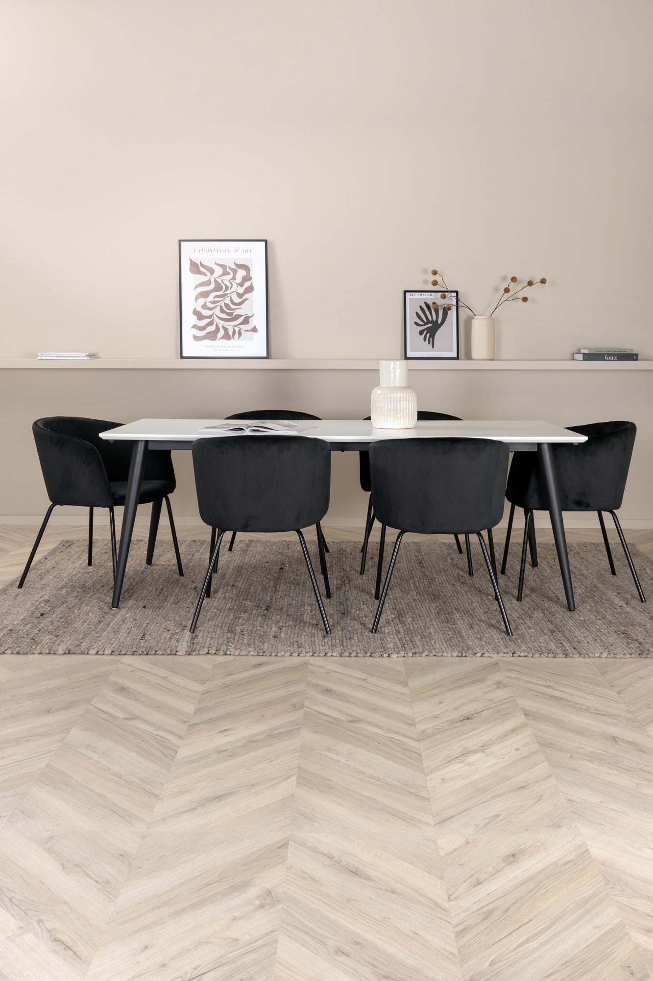Jimmy Esszimmerset + Berit 195cm/6St. in Schwarz präsentiert im Onlineshop von KAQTU Design AG. Esszimmerset ist von Venture Home