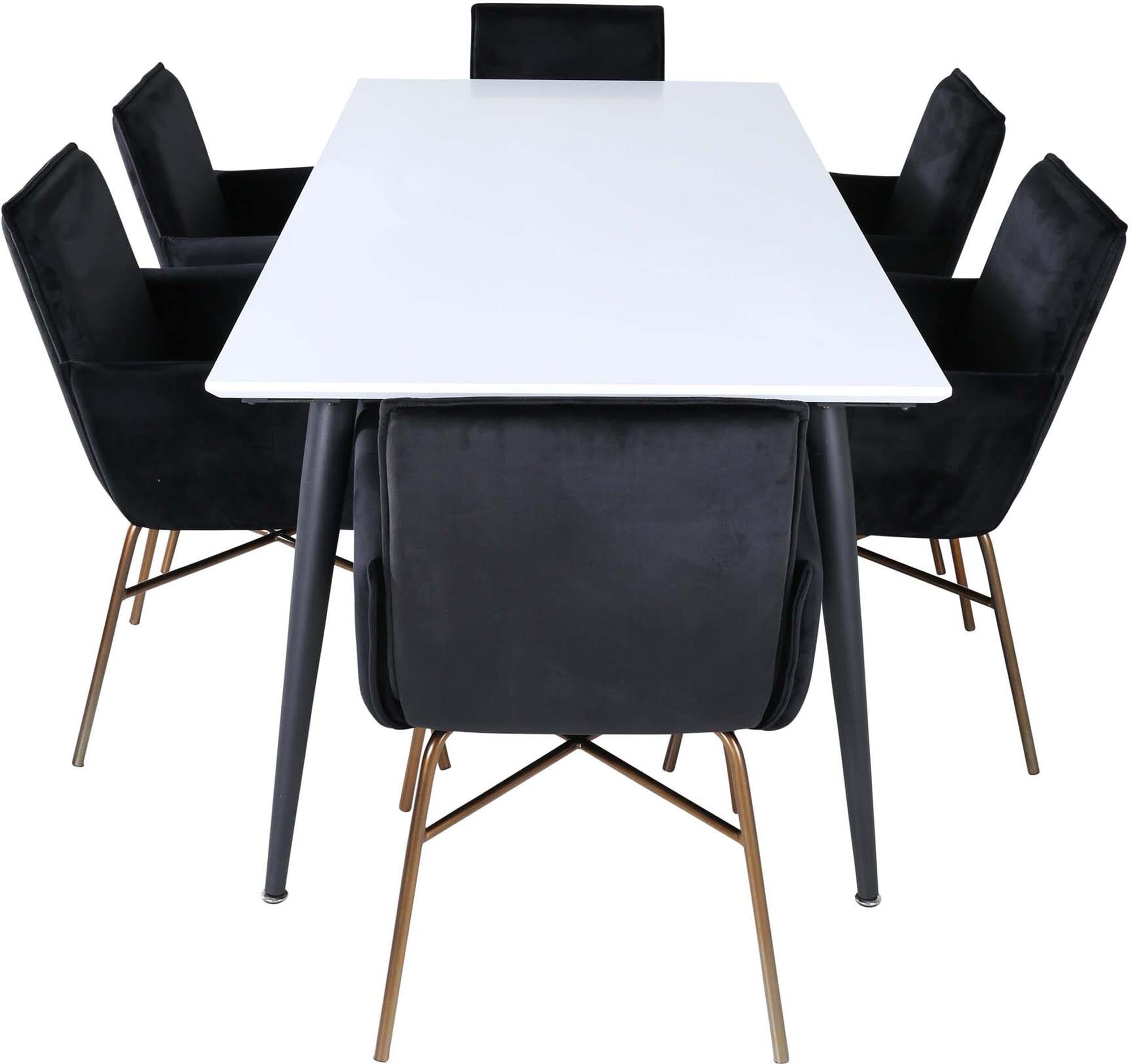 Jimmy Esszimmerset + Petra 195cm/6St. in Schwarz, Kupfer präsentiert im Onlineshop von KAQTU Design AG. Esszimmerset ist von Venture Home