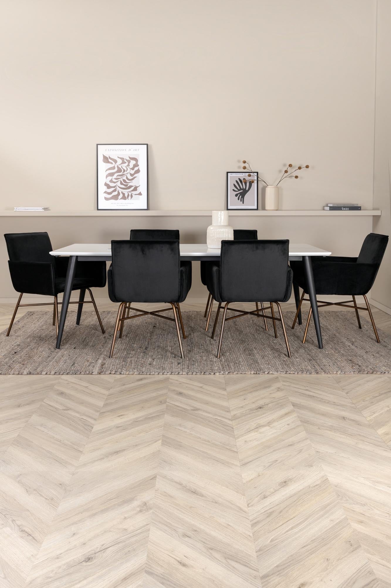 Jimmy Esszimmerset + Petra 195cm/6St. in Schwarz, Kupfer präsentiert im Onlineshop von KAQTU Design AG. Esszimmerset ist von Venture Home
