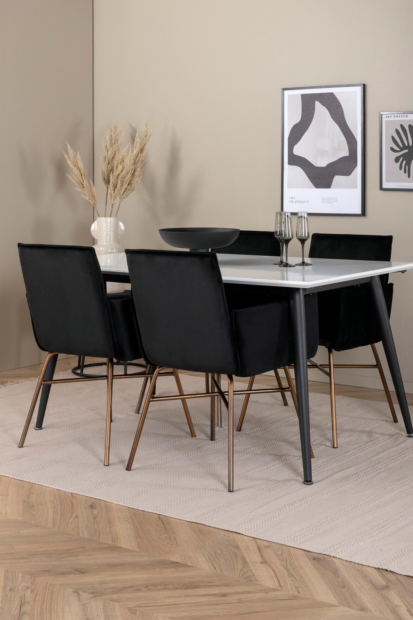 Jimmy Esszimmerset + Petra 150cm/4St. in Schwarz, Kupfer präsentiert im Onlineshop von KAQTU Design AG. Esszimmerset ist von Venture Home