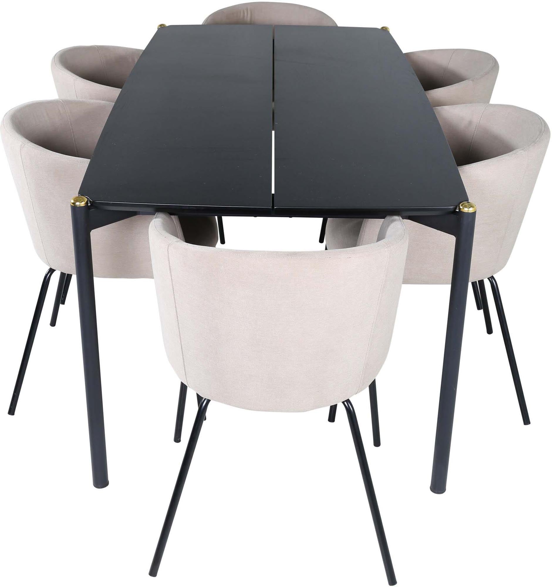 Pelle Esszimmerset + Berit 190cm/6St. in Beige, Schwarz präsentiert im Onlineshop von KAQTU Design AG. Esszimmerset ist von Venture Home