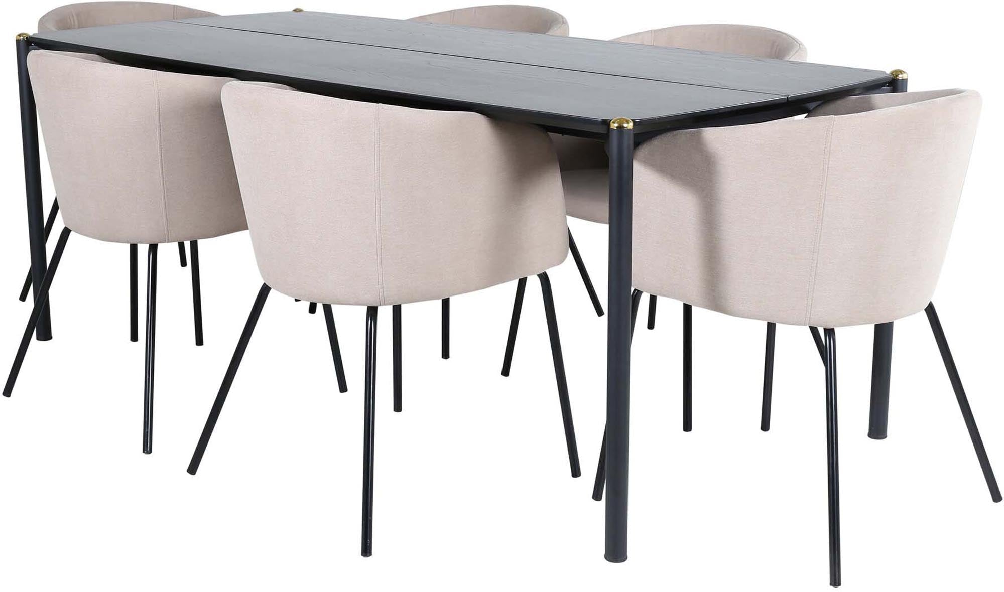 Pelle Esszimmerset + Berit 190cm/6St. in Beige, Schwarz präsentiert im Onlineshop von KAQTU Design AG. Esszimmerset ist von Venture Home