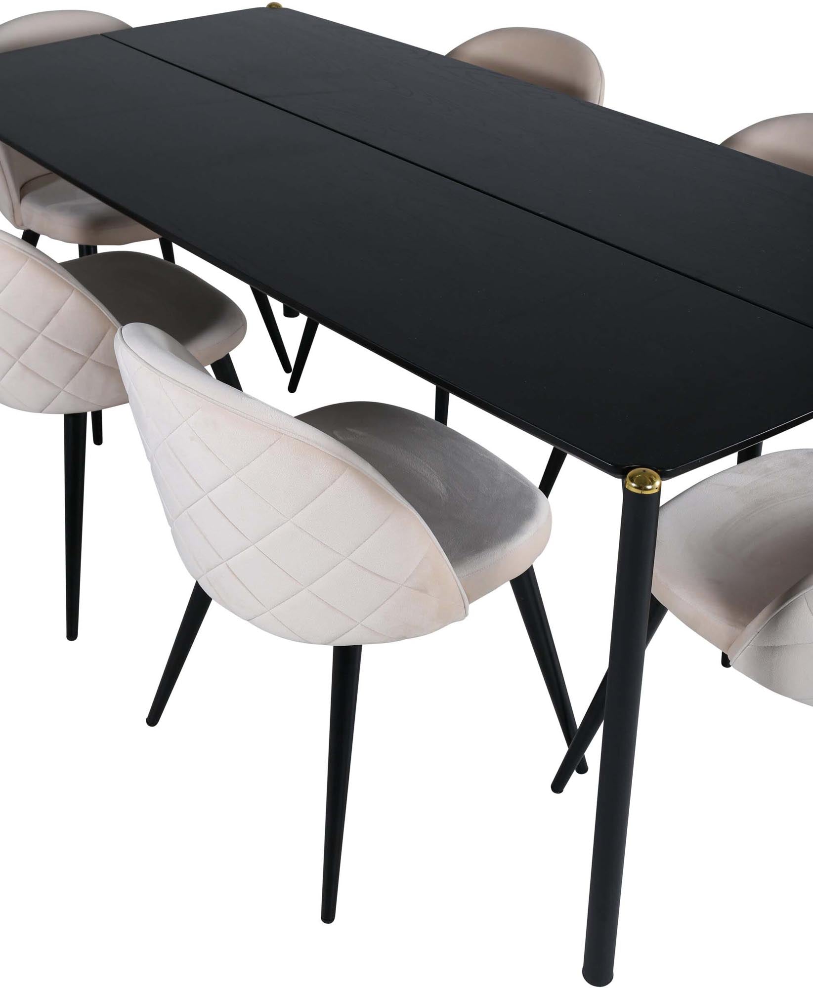 Pelle Esszimmerset + Velvet Stitches 190cm/6St. in Beige hell / Schwarz präsentiert im Onlineshop von KAQTU Design AG. Esszimmerset ist von Venture Home