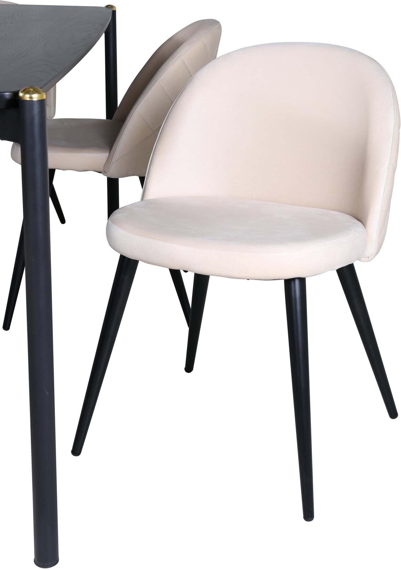 Pelle Esszimmerset + Velvet Stitches 190cm/6St. in Beige hell / Schwarz präsentiert im Onlineshop von KAQTU Design AG. Esszimmerset ist von Venture Home