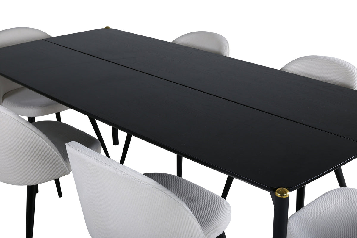 Pelle Esszimmerset + Velvet 190cm/6St. in Schwarz-Weiss präsentiert im Onlineshop von KAQTU Design AG. Esszimmerset ist von Venture Home