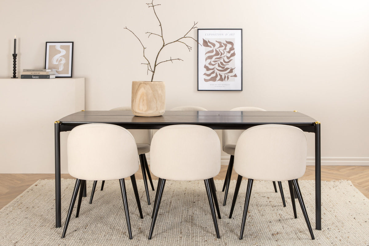 Pelle Esszimmerset + Velvet 190cm/6St. in Schwarz-Weiss präsentiert im Onlineshop von KAQTU Design AG. Esszimmerset ist von Venture Home