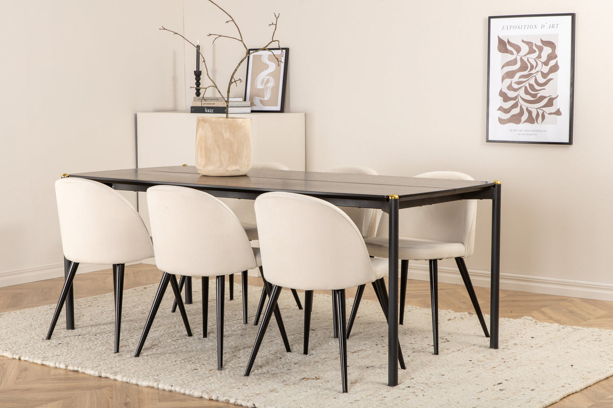 Pelle Esszimmerset + Velvet 190cm/6St. in Schwarz-Weiss präsentiert im Onlineshop von KAQTU Design AG. Esszimmerset ist von Venture Home