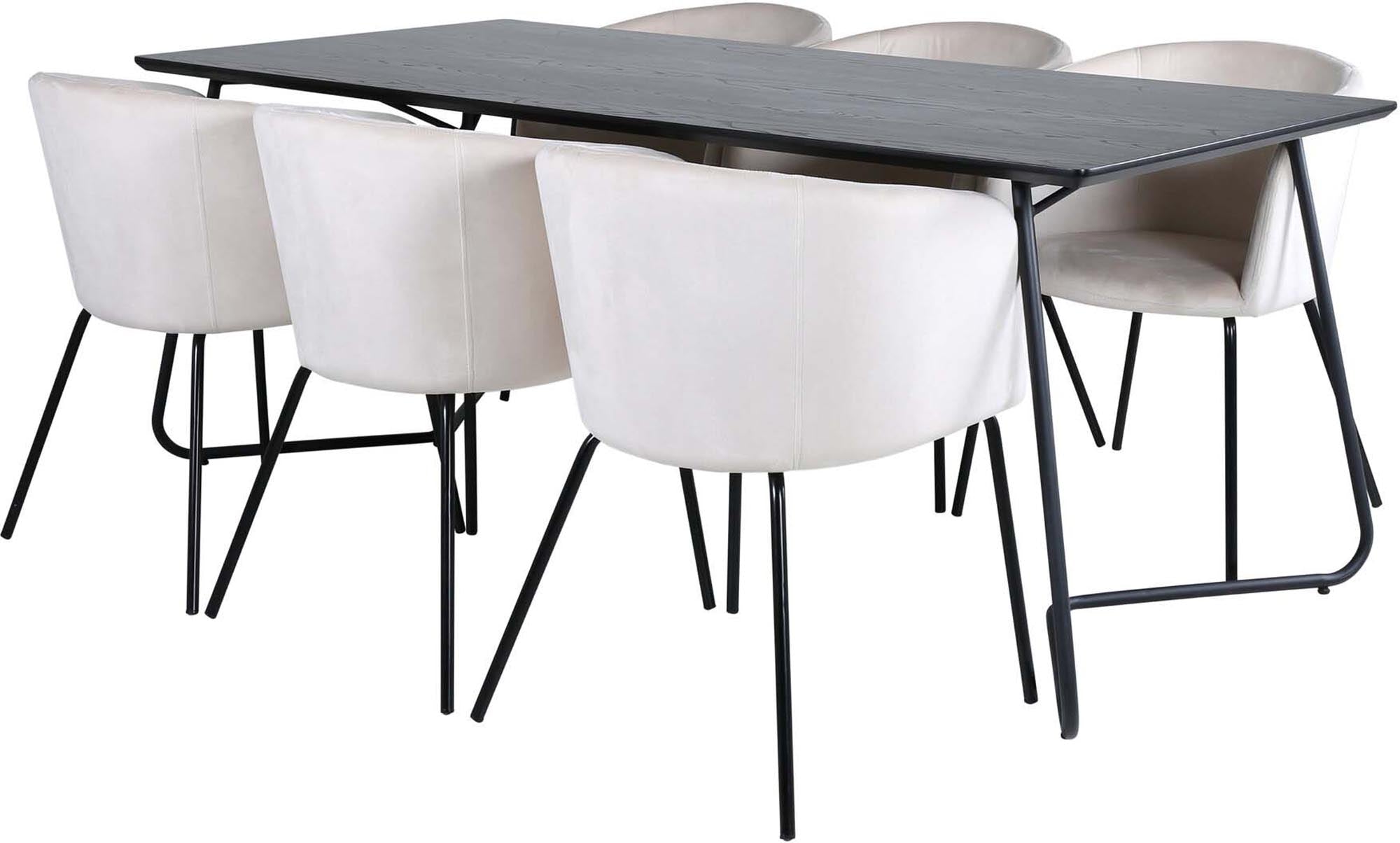 Stilvolles Esszimmerset Petra mit 190 cm Tisch und 6 komfortablen Berit-Stühlen. Perfekt für gesellige Abende und elegante Anlässe.