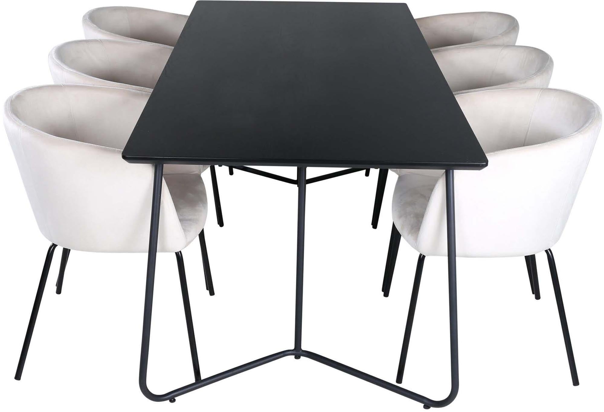 Petra Esszimmerset + Berit 190cm/6St. in Beige, Schwarz präsentiert im Onlineshop von KAQTU Design AG. Esszimmerset ist von Venture Home