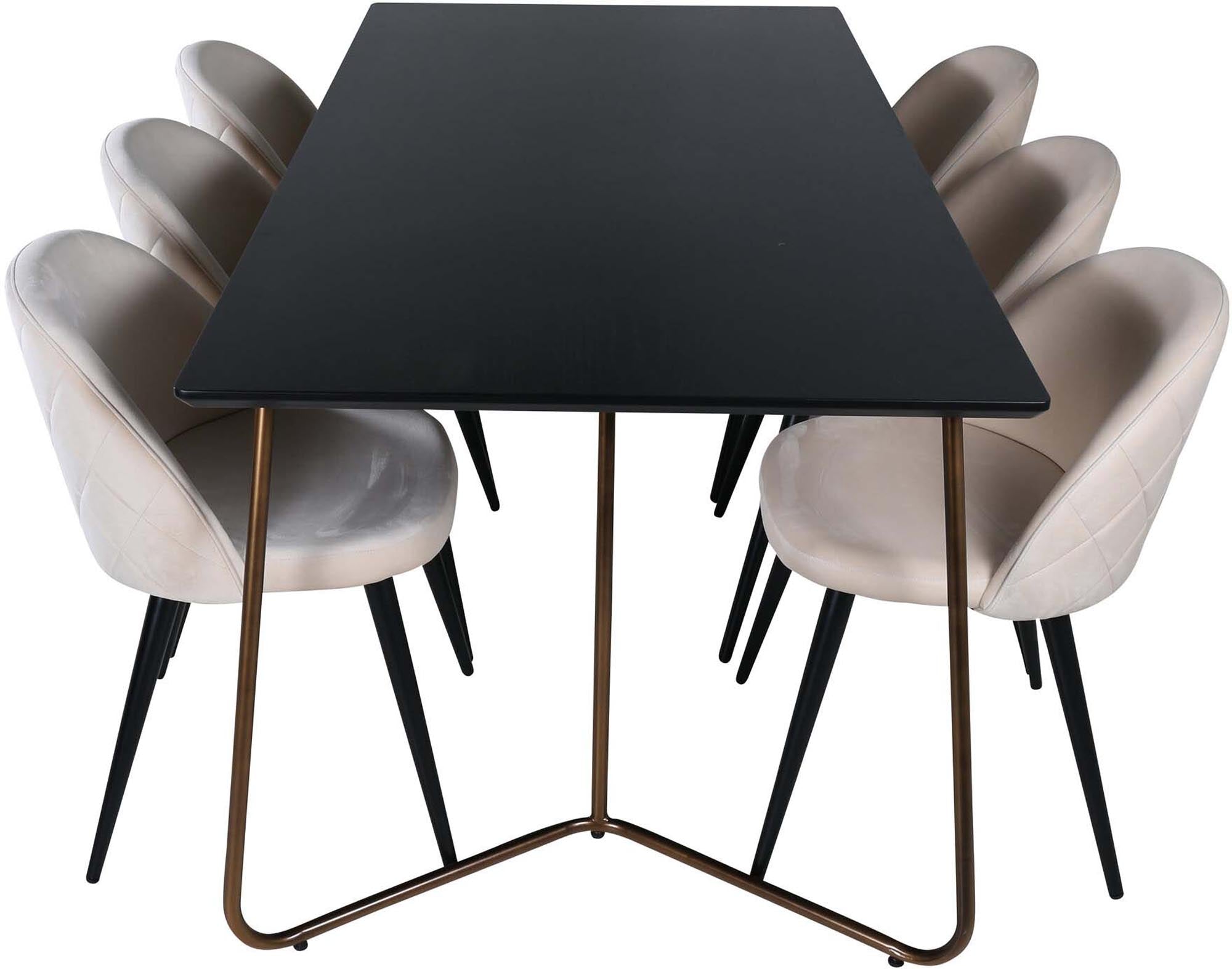 Petra Esszimmerset + Velvet 190cm/6St. in Schwarz / Kupfer präsentiert im Onlineshop von KAQTU Design AG. Esszimmerset ist von Venture Home