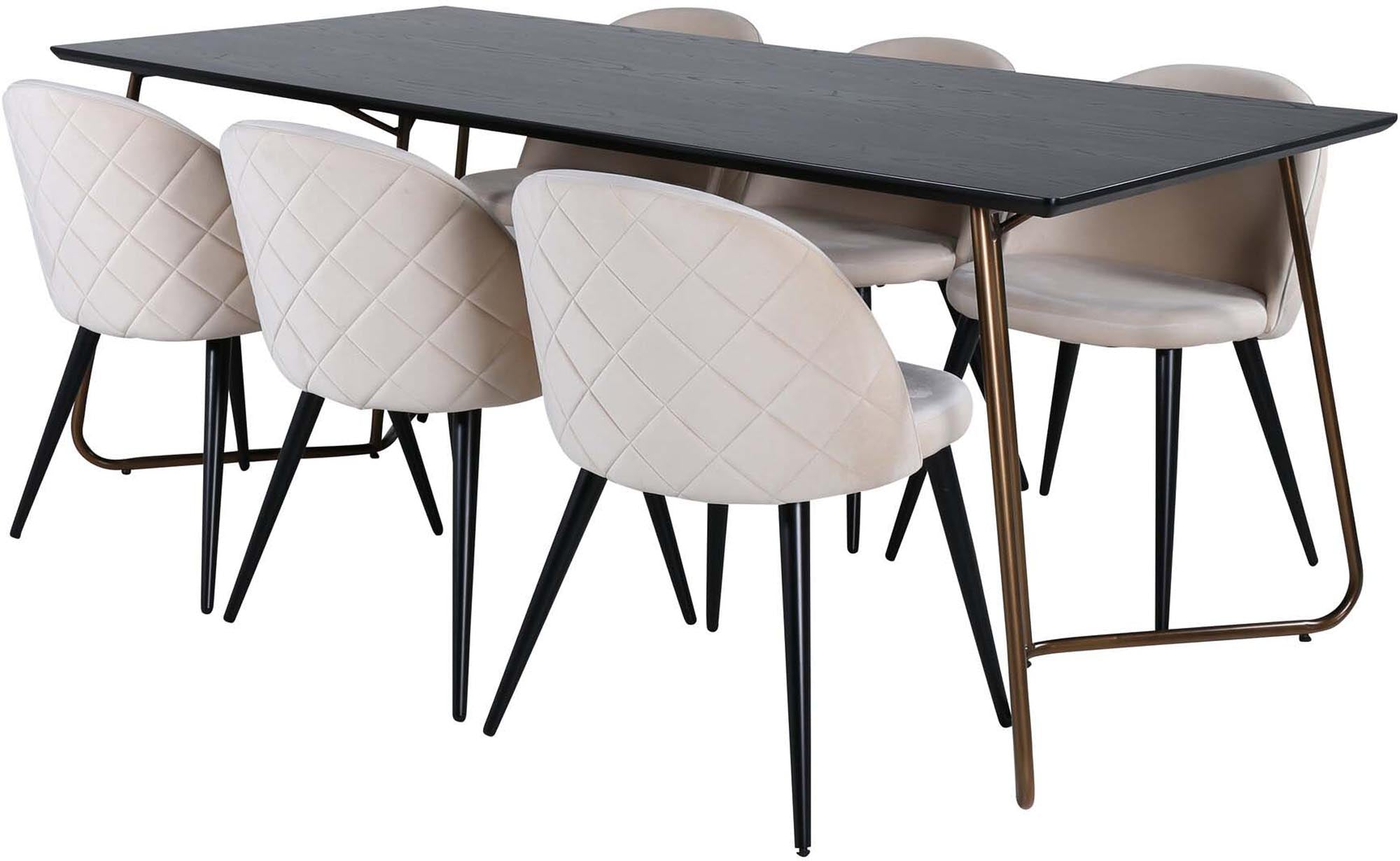 Petra Esszimmerset + Velvet 190cm/6St. in Schwarz / Kupfer präsentiert im Onlineshop von KAQTU Design AG. Esszimmerset ist von Venture Home