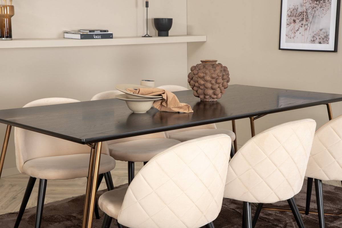 Petra Esszimmerset + Velvet 190cm/6St. in Schwarz / Kupfer präsentiert im Onlineshop von KAQTU Design AG. Esszimmerset ist von Venture Home