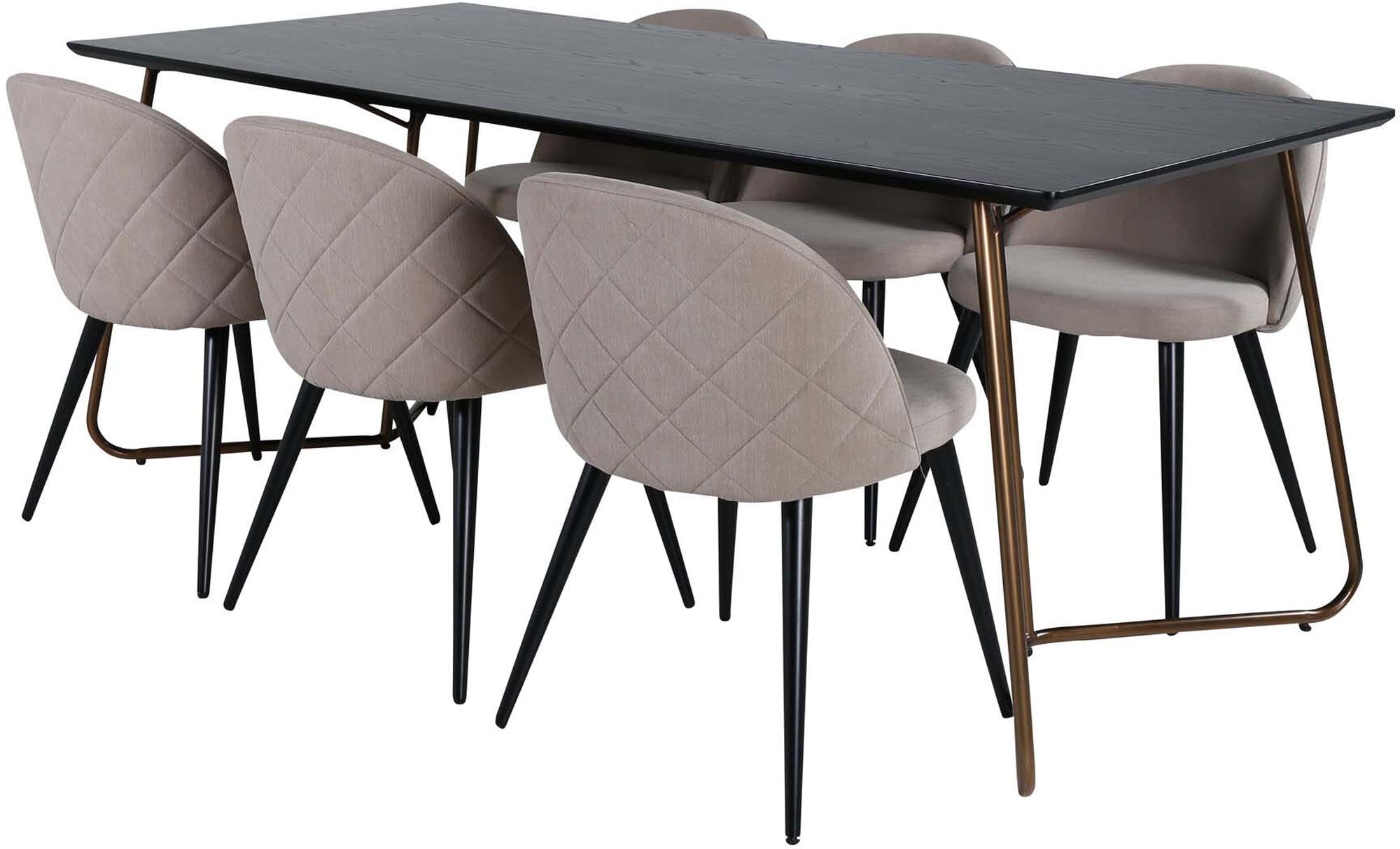 Petra Esszimmerset + Velvet 190cm/6St. in Schwarz / Kufper präsentiert im Onlineshop von KAQTU Design AG. Esszimmerset ist von Venture Home