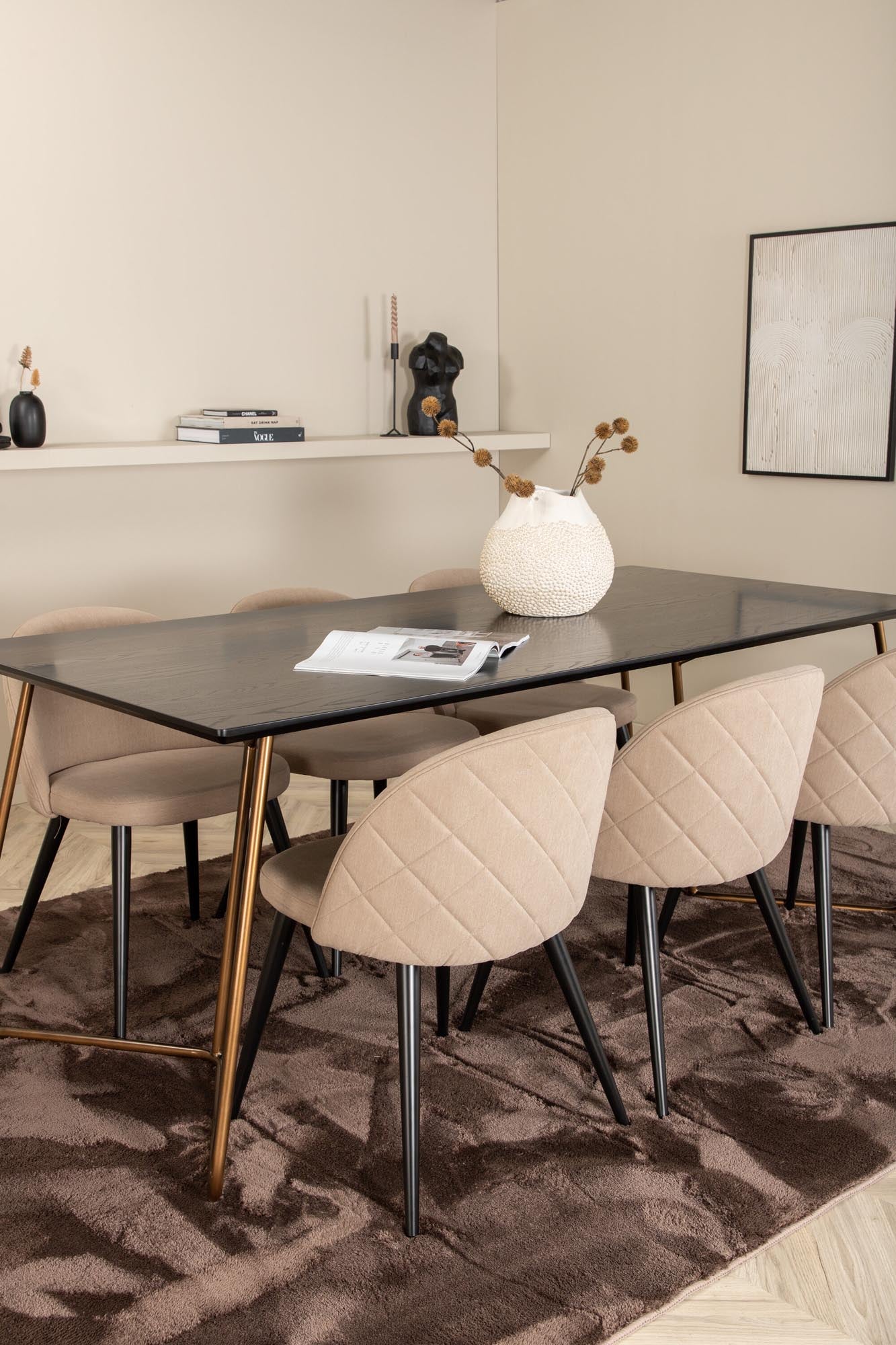 Petra Esszimmerset + Velvet 190cm/6St. in Schwarz / Kufper präsentiert im Onlineshop von KAQTU Design AG. Esszimmerset ist von Venture Home