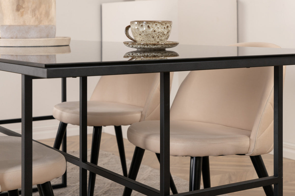 Leif Esszimmerset + Velvet 200cm/4St. in Beige, Schwarz präsentiert im Onlineshop von KAQTU Design AG. Esszimmerset ist von Venture Home